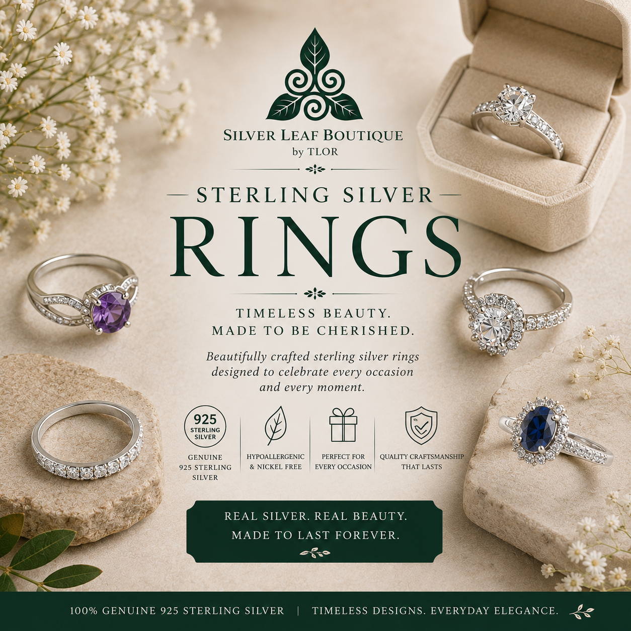 Sterling Silver Rings | Gemstone & Fine Silver Rings | Silver Leaf